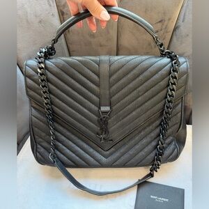 Saint Laurent Matelasse Chevron Monogram Large College Satchel Black